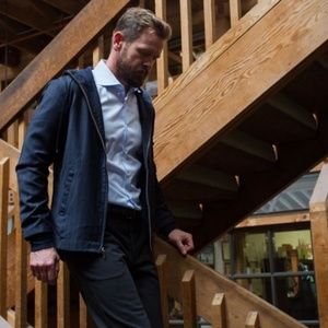 Betabrand Navy Pinstripe Executive Hoodie - NWT